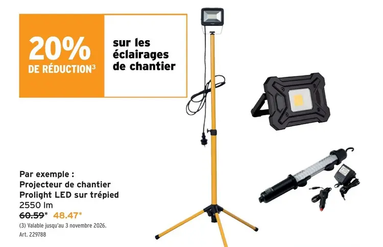 Offre: Projecteur de chantier / Spotlight LED sur trépied