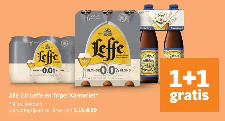 Aanbieding: Alle 0.0 Leffe en Tripel Karmeliet