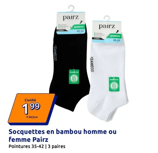 Offre: Socquettes en bambou homme ou femme