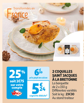 Aanbieding: 2 COQUILLES SAINT JACQUES A LA BRETONNE