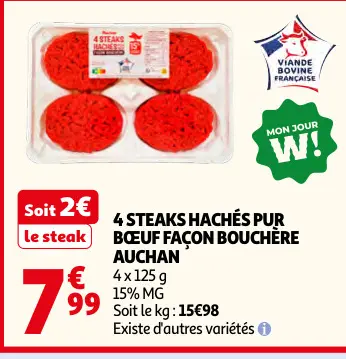 Offre: 4 steaks hachés pur bœuf façon bouchère