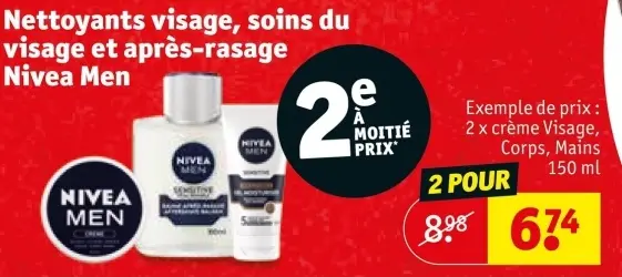 Offre: Nettoyants visage, soins du visage et après-rasage Nivea MEN