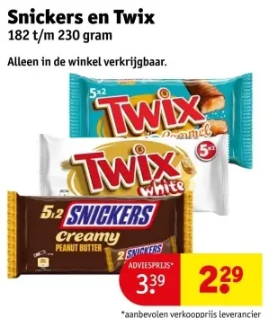 Aanbieding: Snickers en Twix