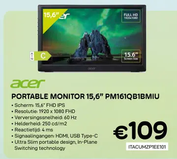 Aanbieding: Portable monitor 15,6" pm161qb1bmiu