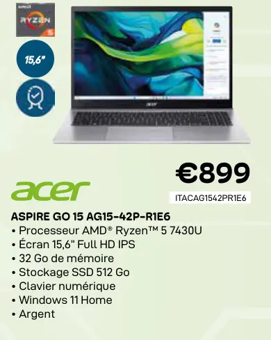 Offre: Acer aspire go 15 ag15-42p-r1e6