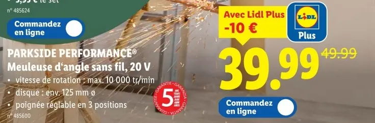 Offre: Meuleuse d'angle sans fil, 20 V