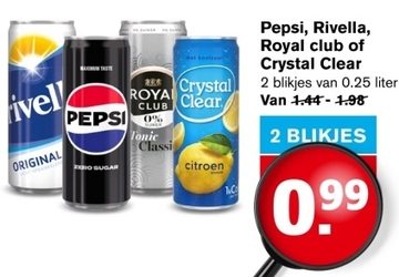 Aanbieding: Pepsi, Rivella, Royal club of Crystal Clear