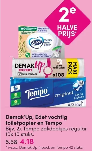 Aanbieding: Demak'Up, Edet vochtig toiletpapier en Tempo zakdoekjes