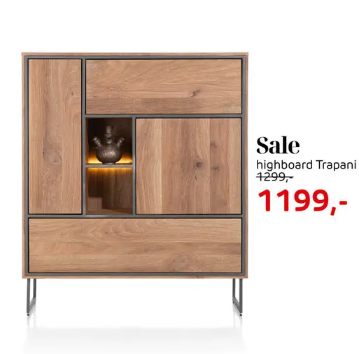 Promotie: Trapani, highboard 120 cm - 2-deuren + 2-laden + 2-niche (+ LED)