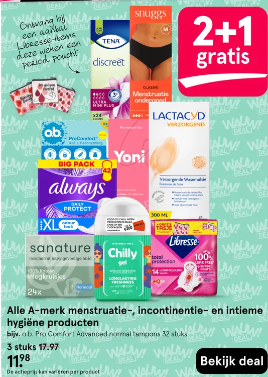 Aanbieding: Menstruatie-, incontinentie- en intieme hygiëne producten
