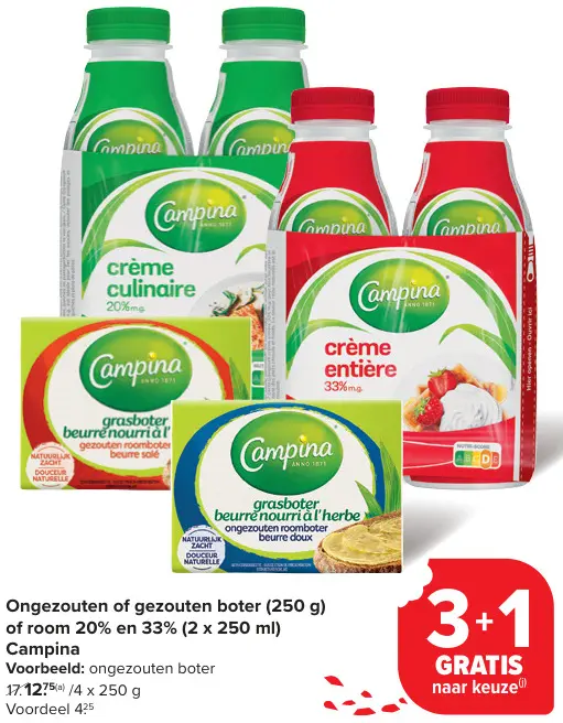 Aanbieding: Ongezouten of gezouten boter of room 20% en 33%