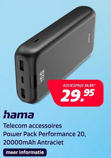 Aanbieding: Hama Power Pack Performance 20, 20000mAh - Antraciet