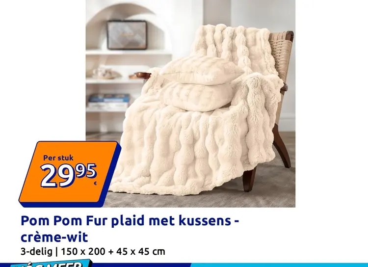 Aanbieding: Pom Pom Fur plaid met kussens