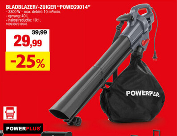 Aanbieding: Powerplus EG POWEG9014 elektrische bladblazer en -zuiger 3300W