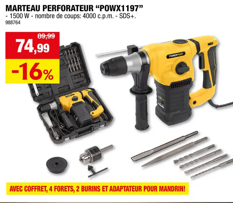 Offre: Powerplus POWX1197 marteau-perforateur 1500W