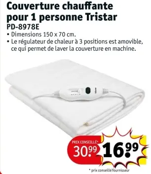 Offre: Couverture chauffante pour 1 personne