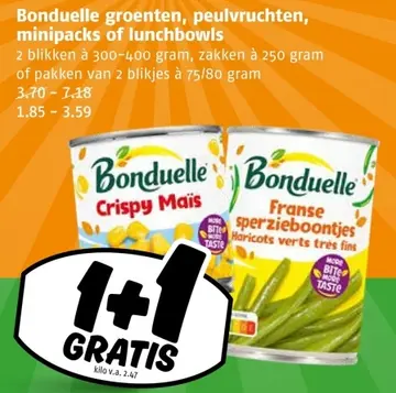 Aanbieding: Bonduelle groenten, peulvruchten, minipacks of lunchbowls