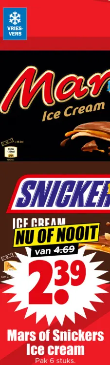Aanbieding: Mars of Snickers Ice cream