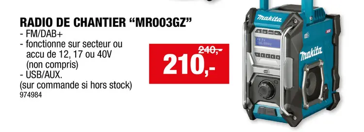 Offre: Makita MR003GZ radio de chantier