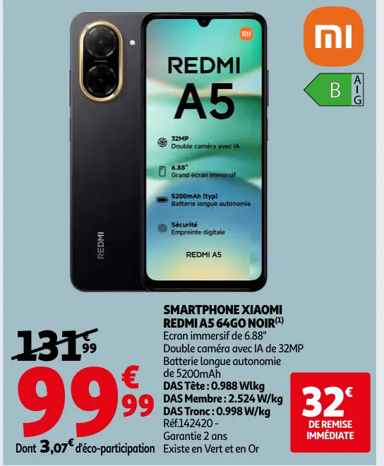 Promotie: Smartphone XIAOMI REDMI a5 64go noir