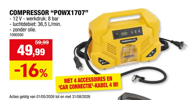 Promotie: Powerplus POWX1707 compressor 120W