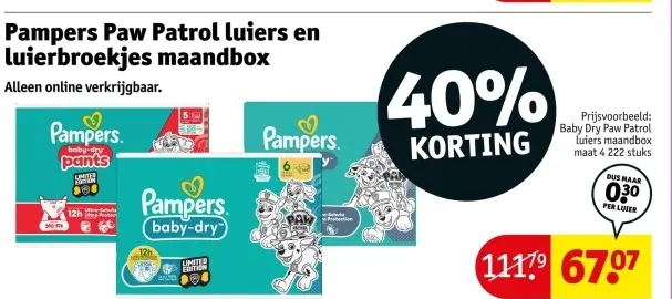 Aanbieding: Paw Patrol luiers en luierbroekjes maandbox