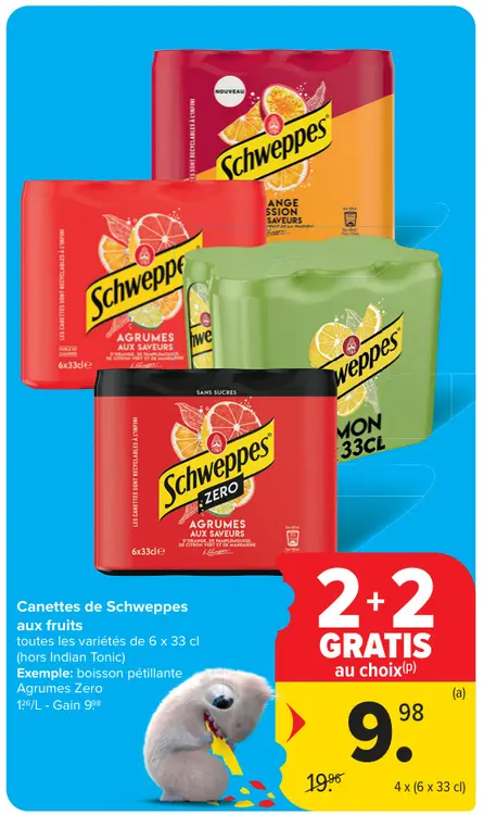 Offre: Canettes de Schweppes aux fruits