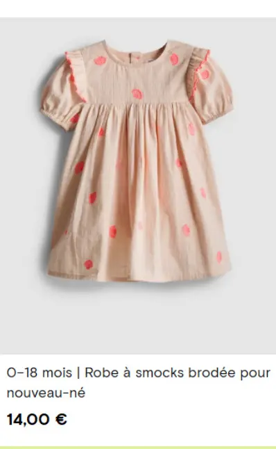 Offre: Robe à smocks brodée pour nouveau-né