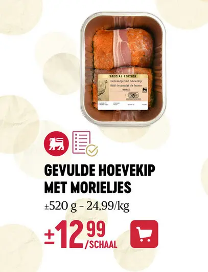 Aanbieding: Gevulde hoevekip met morieljes