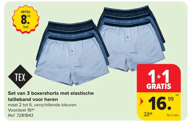 Promotie: Set van 3 boxershorts met elastische tailleband voor heren