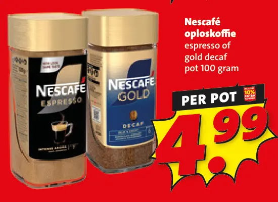Aanbieding: Nescafé oploskoffie espresso of gold decaf