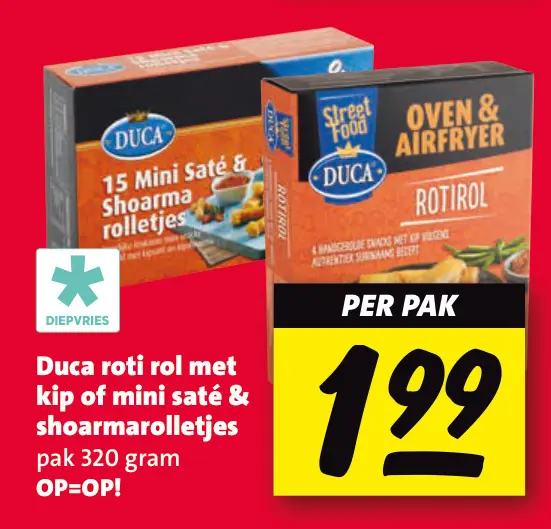 Aanbieding: Roti rol met kip of mini saté & shoarmarolletjes