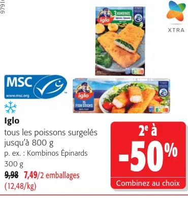 Offre: Iglo tous les poissons surgelés jusqu'à 800 g