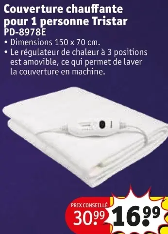Offre: Couverture chauffante pour 1 personne