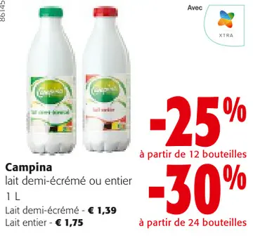 Offre: Lait demi-écrémé ou entier