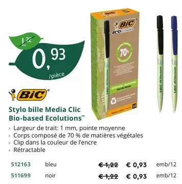 Offre: Stylo bille Media Clic Bio-based Ecolutions™