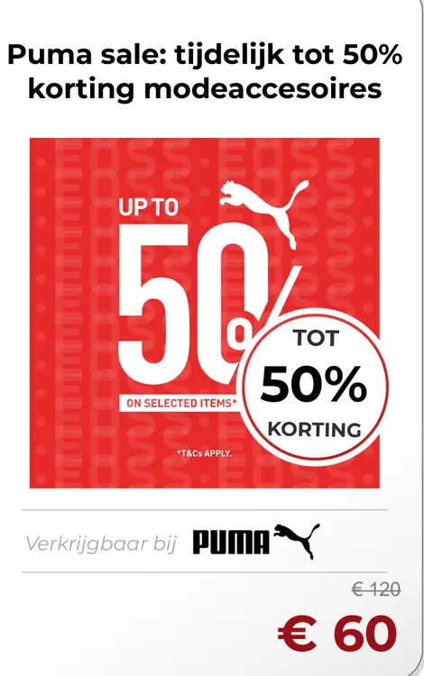Aanbieding: Puma sale: tijdelijk tot 50% korting modeacce