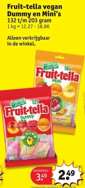 Promotie: Fruit-tella vegan Dummy en Mini's