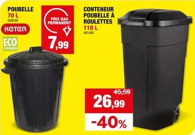 Offre: Keter conteneur poubelle 110l noir