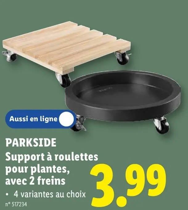 Offre: PARKSIDE Support à roulettes pour plantes, avec 2 freins