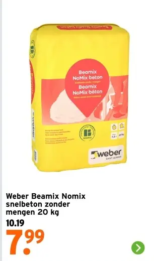 Aanbieding: Beamix Nomix snelbeton zonder mengen