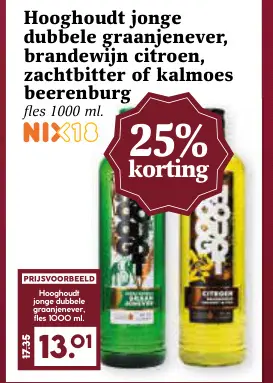 Aanbieding: Hooghoudt jonge dubbele graanjenever, brandewijn citroen, zachtbitter of kalmoes beerenburg