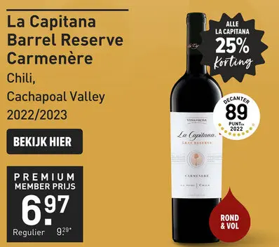 Aanbieding: La Capitana Barrel Reserve Carmenère 75CL