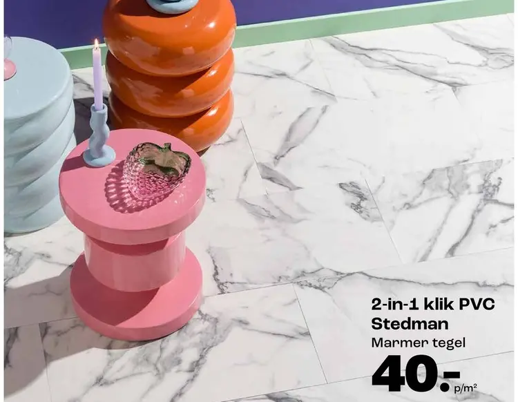 Promotie: 2-in-1 klik PVC Stedman Marmer tegel