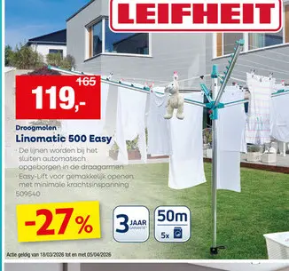 Promotie: Leifheit Linomatic Easy 500 droogmolen 50m