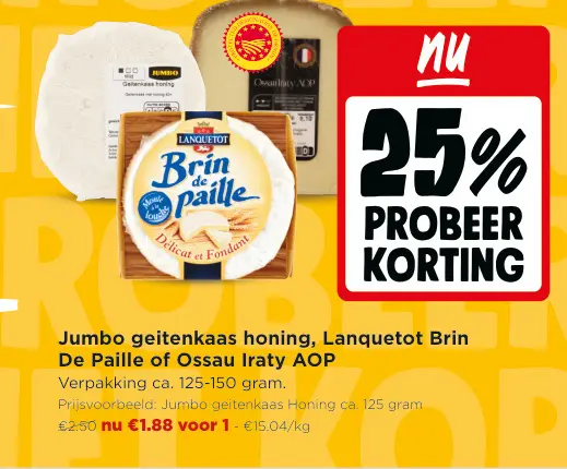 Promotie: Jumbo geitenkaas honing, Lanquetot Brin De Paille of Ossau Iraty AOP