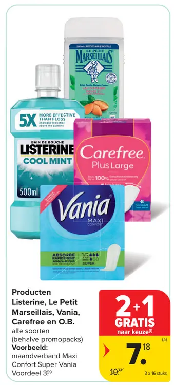 Promotie: Producten Listerine, Le Petit Marseillais, Vania, Carefree en O.B.