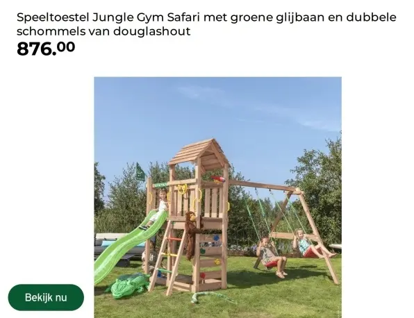 Aanbieding: Speeltoestel Jungle Gym Safari met groene glijbaan en dubbele schommels van douglashout