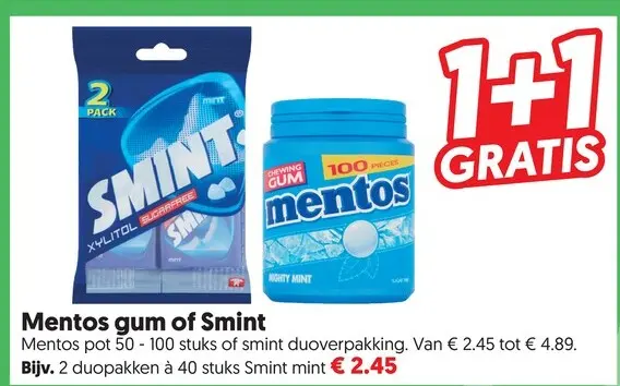 Aanbieding: Mentos gum of Smint