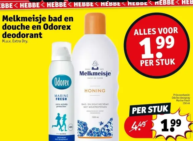 Aanbieding: Melkmeisje bad en douche en Odorex deodorant